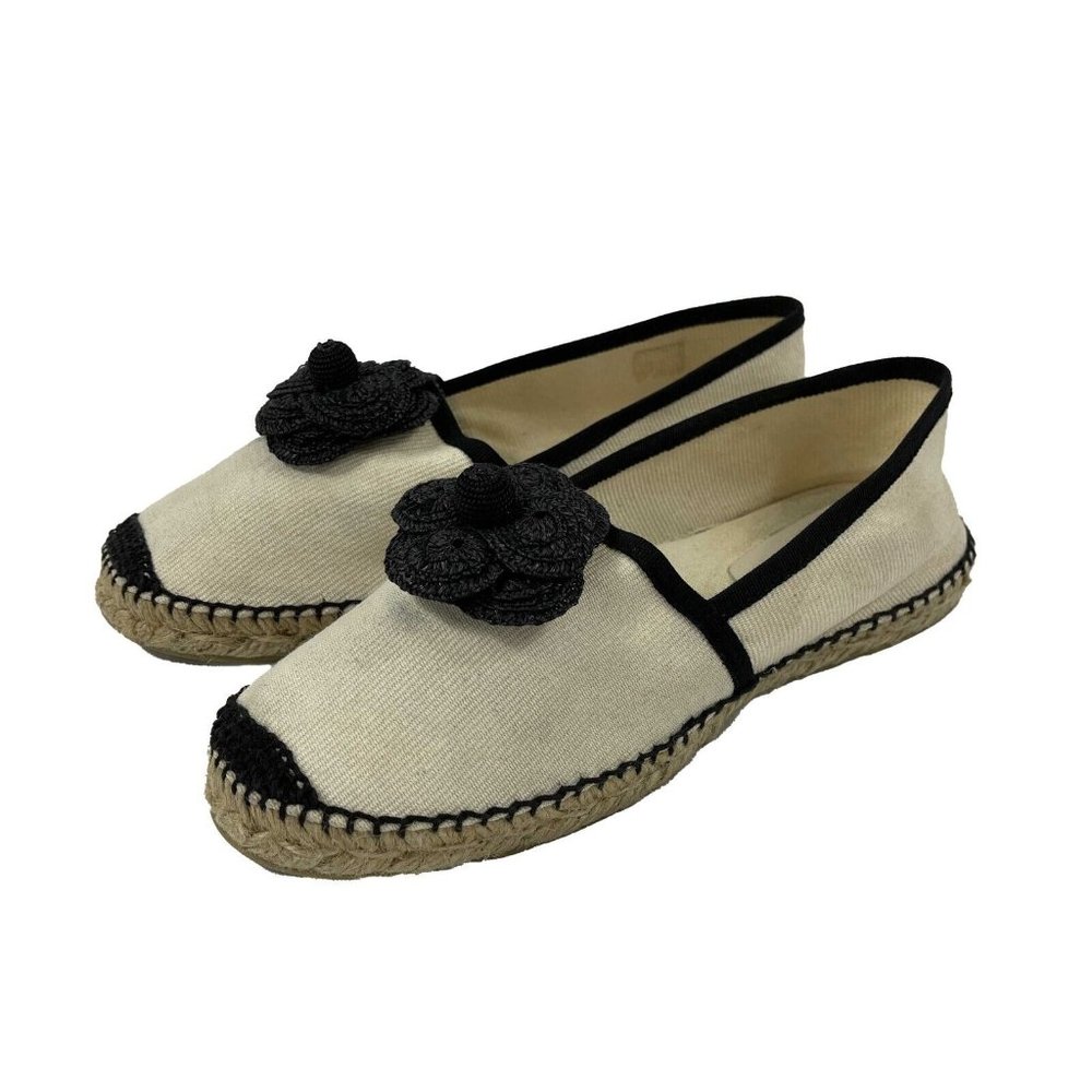 CHANEL - 10B Camellia Flower Espadrilles - Ivory, Black - 37- US 7 - Picture 7 of 13